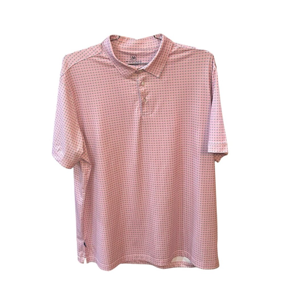 Mizzen+Main‎ Versa Polo Shirt Classic Pink Mini Geo Print XL Golf Performance